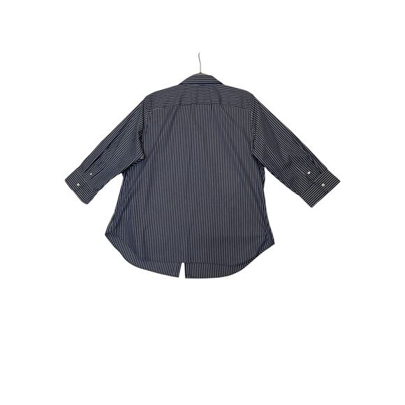 Ralph Lauren 2X shirt button-up grey/white pinstripe 3/4 sleeve office modest - Picture 2 of 5
